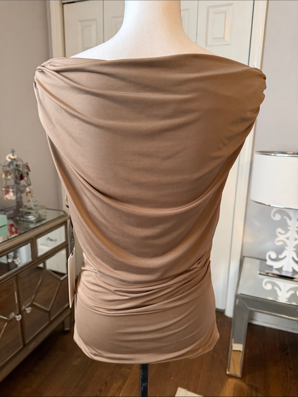 Milk & Honey Draped Off-Shoulder Taupe Top XL ❤️ - Picture 3 of 7
